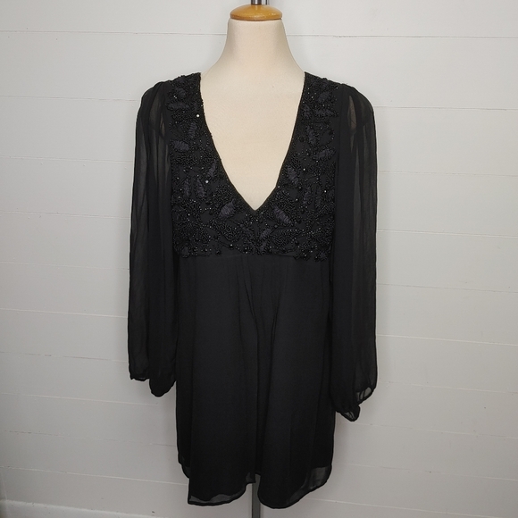 Gold Hawk Silk Beaded Mini Dress Size M - Picture 2 of 9